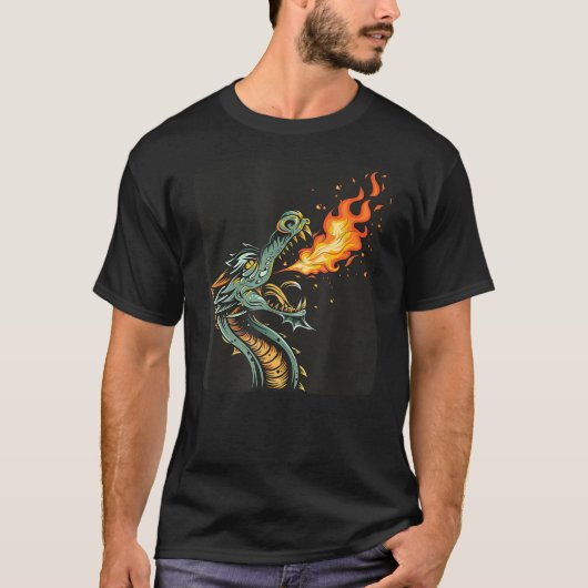 Awesome Flames Dragon with Fire Breathing T-shirt (Voorkant)