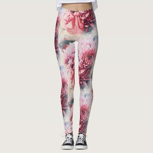 Awesome Rose Chrysanthemum Fleurs Leggings (Devant)