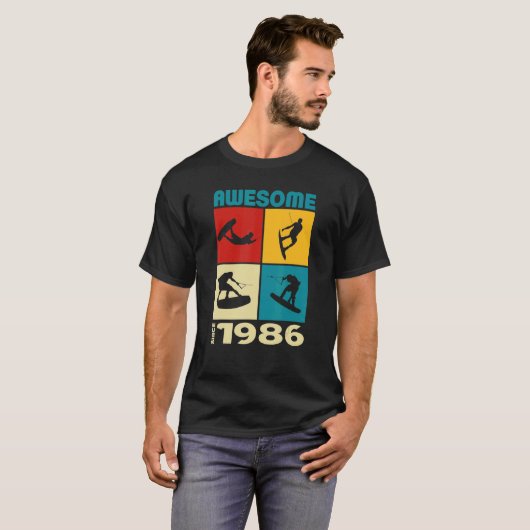 Awesome since 1986 Wakeboard lifestyle 1 T-shirt (Voorkant volledig)