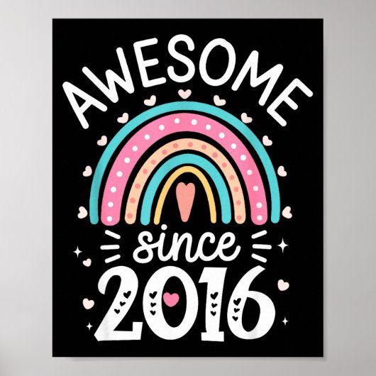 Awesome Since 2016 9th Birthday Rainbow Born In 20 Poster (Voorkant)