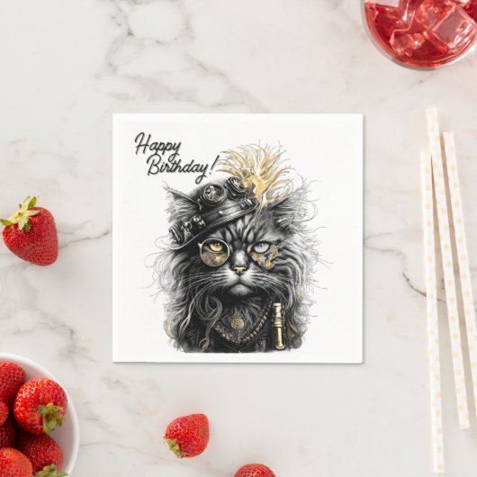 Awesome Steampunk Cat Birthday  Servet (Insitu)