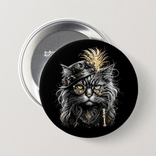 Awesome Steampunk Cat  Ronde Button 7,6 Cm (Voorkant /achterkant)