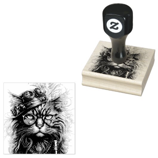 Awesome Steampunk Cat  Rubberstempel (Gestempeld)