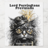 Awesome Steampunk Cat Wijn Etiket (Enkel label)