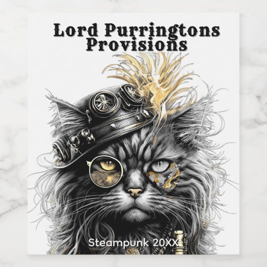 Awesome Steampunk Cat  Wijn Etiket (Enkel label)