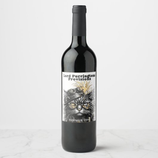 Awesome Steampunk Cat Wijn Etiket (Voorkant)