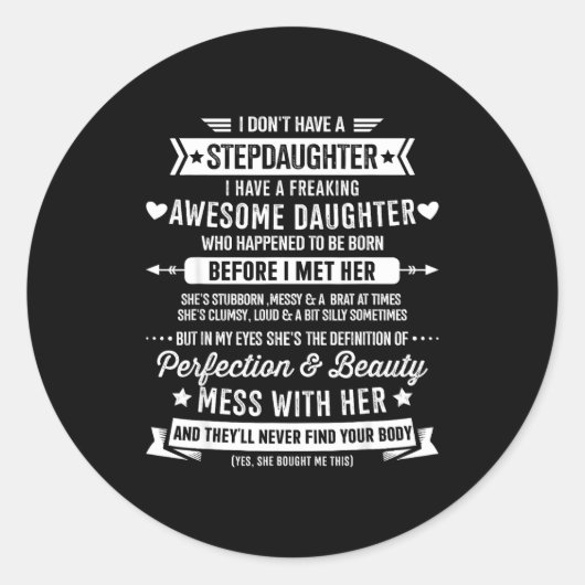 Awesome Stepdaughter For Step Bonus Dad Fathers Da Ronde Sticker (Voorkant)