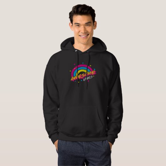 Awesome Vibes 80s 90s Positivity Retro Rainbow Pri Hoodie (Voorkant volledig)
