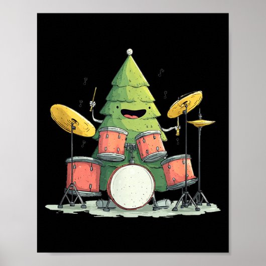 Awesome Xmas Tree With Drums For Rocking Christmas Poster (Voorkant)