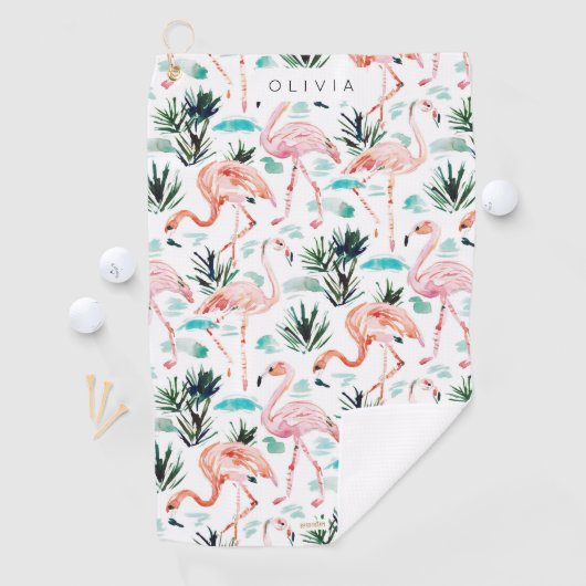 AWKWARRRD Waterverf Roze Flamingo's Golfhanddoek (Insitu)