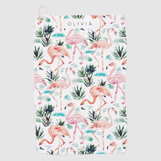 AWKWARRRD Waterverf Roze Flamingo's Golfhanddoek (Voorkant)