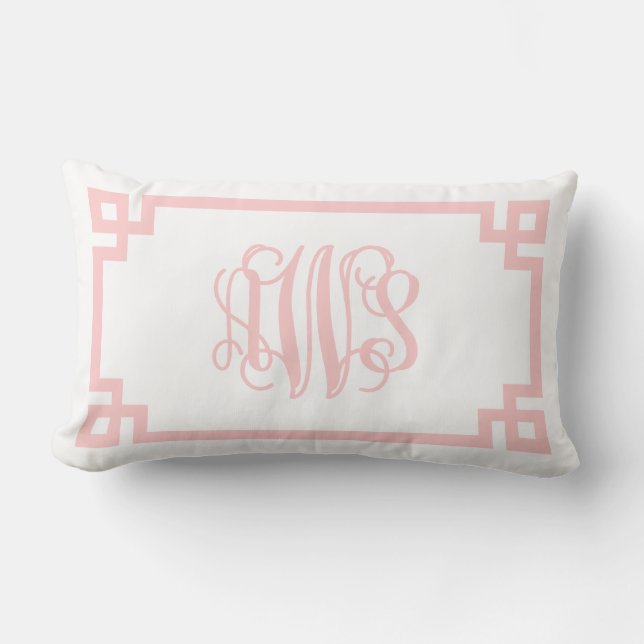 AWS Light Pink Greek Key Script Monogram Kussen (Voorkant)