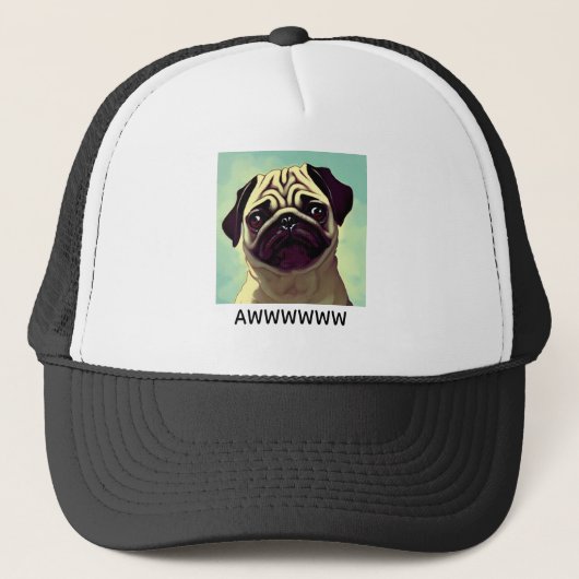 AWWW Cutest Pug Ever Puppy Dog Eyes Trucker Pet (Voorkant)