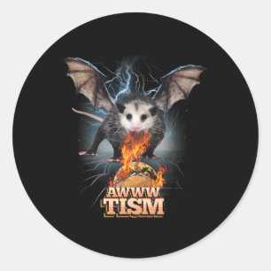 Awww Tism Funny Opossum Bat Spit Fire Opossum Meme Ronde Sticker