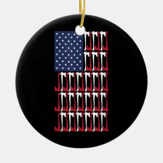 Ax die de Amerikaanse vlag voor lumiberjacks gooit Keramisch Ornament (Voorkant)