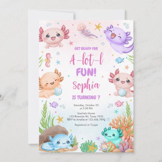 Axolotl Alotl Fun Birthday Party Invitation (Devant)