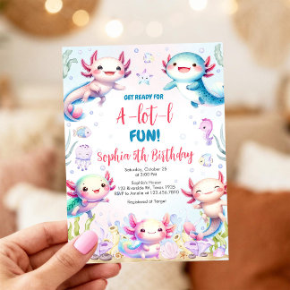 Axolotl Alotl Fun Birthday Party Invitation Kaart