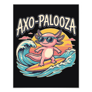Axolotl Axo-Palooza parodie 90s stijl surfen stran Foto Afdruk