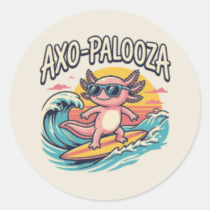 Axolotl Axo-Palooza parodie 90s stijl surfstrand Ronde Sticker