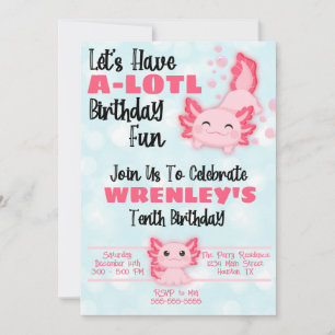 Axolotl Birthday Party Invitation roze Kaart
