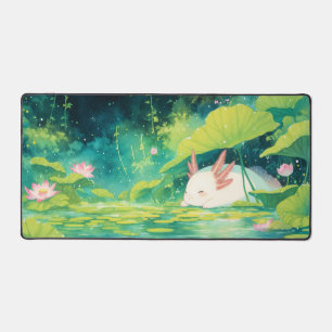Axolotl Blanc Endormi Étang de Lotus Rose