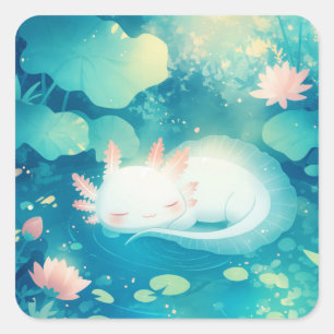 Axolotl Bloem Vijver Sereniteit Vierkante Sticker