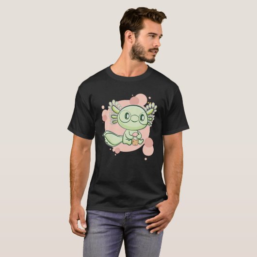 Axolotl Boba Cute Anime Kawaii Pastel Gothic Pearl T-shirt (Voorkant volledig)