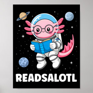 Axolotl boeken lezen axolotl lezen boekenwurm jong poster