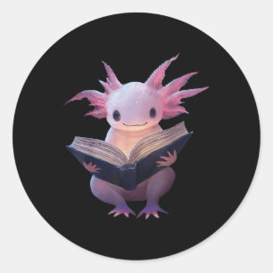 Axolotl Boekenwurm Leesboek Funny Kawaii Graphic Ronde Sticker