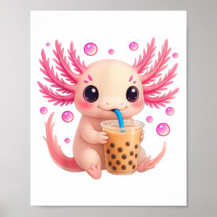 Axolotl Bubble Boba Tea Anime Schattige Kawaii Tee Poster