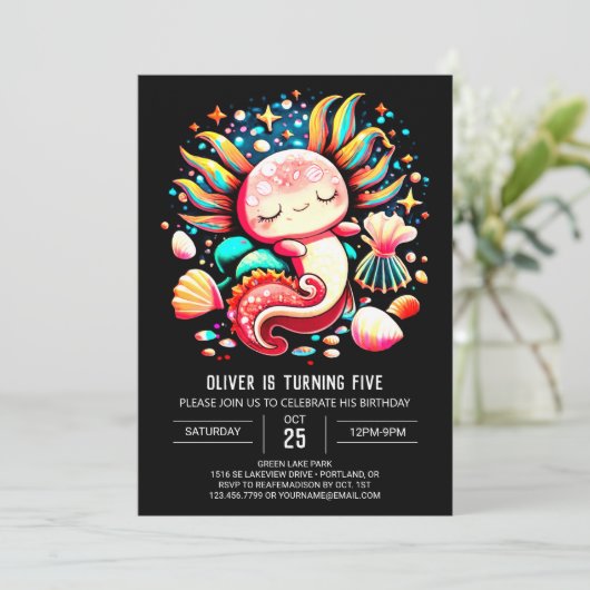 Axolotl Custom Waterverf Verjaardag Kaart (Staand voorkant)