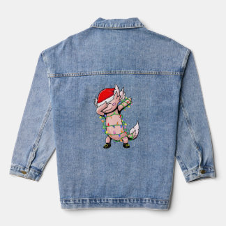 Axolotl Dabbing as kerstpajama Santa Hat Rein Denim Jacket