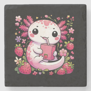 Axolotl Drink Japanse aardbeienmelk Stenen Onderzetter