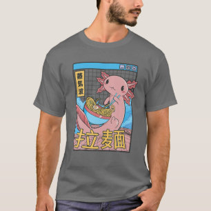 Axolotl Eating Ramen Japan Style 80S Otaku Vaporwa T-shirt