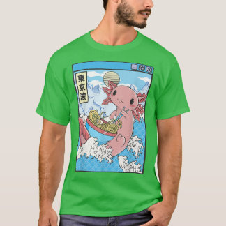 Axolotl Eating Ramen Japan Waves Anime Kawaii Vapo T-shirt