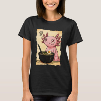 Axolotl Eating Ramen Noodles Kawaii Anime Aestheti T-shirt