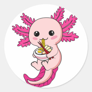 Axolotl Eating Ramen Noodles Kawaii Anime Classic Ronde Sticker