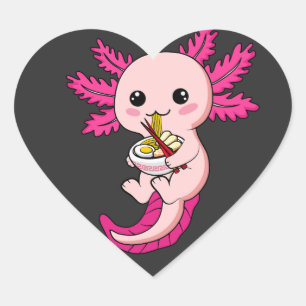 Axolotl Eating Ramen Noodles Kawaii Anime Hart Sticker
