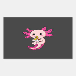 Axolotl Eating Ramen Noodles Kawaii Anime Rechthoekige Sticker