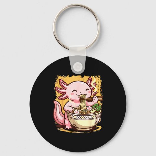 Axolotl Eating Ramen Noodles Sleutelhanger (Voorkant)