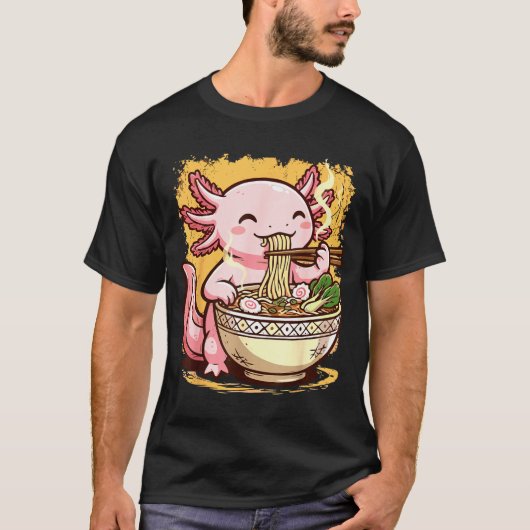 Axolotl Eating Ramen Noodles  T-shirt (Voorkant)
