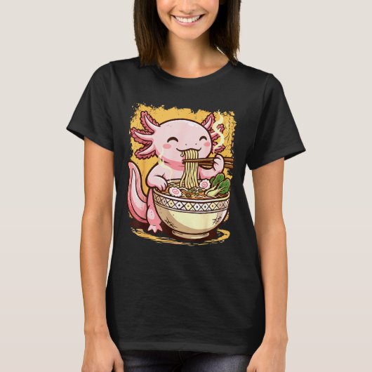 Axolotl Eating Ramen Noodles  T-shirt (Voorkant)
