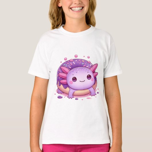 Axolotl eet paarse donuts. t-shirt (Voorkant)