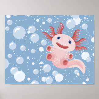 Axolotl en Bubbles Bold Vector Design Poster