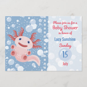 Axolotl en de belletjes - Blue Water Baby shower Kaart