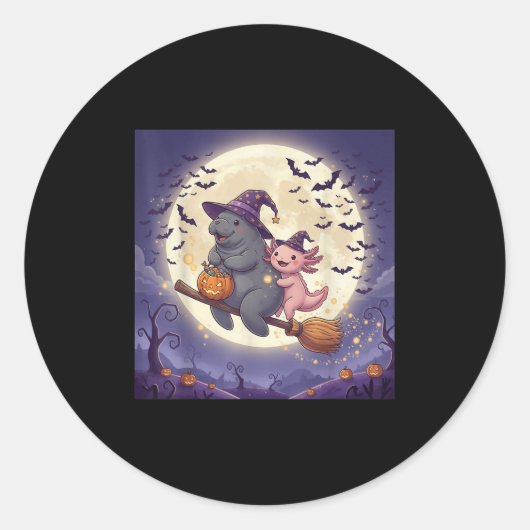 Axolotl en Manatee Witch Pet Pumpkin Halloween Co Ronde Sticker (Voorkant)
