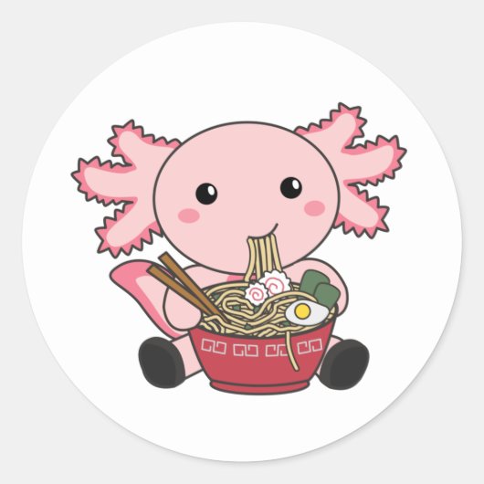 Axolotl Food Ramen Japanese Food Kawaii Animals Po Ronde Sticker (Voorkant)