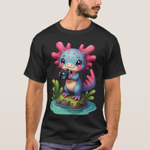 Axolotl Fotograaf Schattig Kawaii Camera Natuur Ad T-shirt