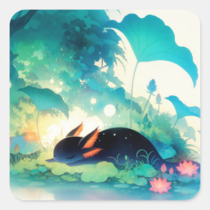 Axolotl Geheime Bloemen Vijver Schuilplaats Vierkante Sticker