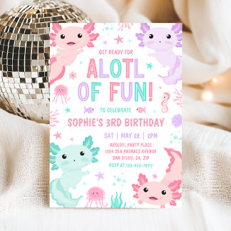 Axolotl Girl Party Alotl Fun Birthday Invitation Kaart